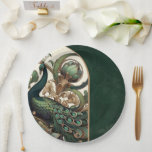 Art Nouveau Groene Smaragd  Peacock Bruiloft Papieren Bordje<br><div class="desc">Pas aan met om het even welke tekst. Overeenkomende objecten zijn beschikbaar.</div>