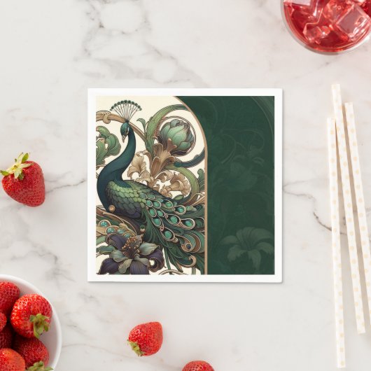 Art Nouveau Groene Smaragd  Peacock Bruiloft Servet (Insitu)