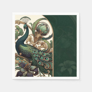 Art Nouveau Groene Smaragd Vintage Pauw Huwelijk Servet