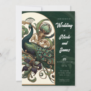 Art Nouveau groene smaragd vintage pauw huwelijksf Kaart
