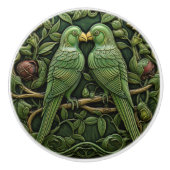 Art Nouveau Groene Vogels Antiek Geïnspireerde Nat Keramische Knop (Voorkant)