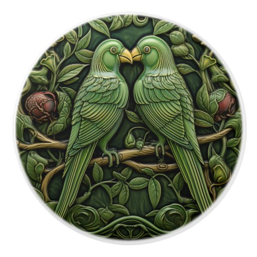 Art Nouveau Groene Vogels Antiek Geïnspireerde Nat Keramische Knop (Voorkant)