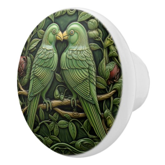 Art Nouveau Groene Vogels Antiek Geïnspireerde Nat Keramische Knop (Rechts)