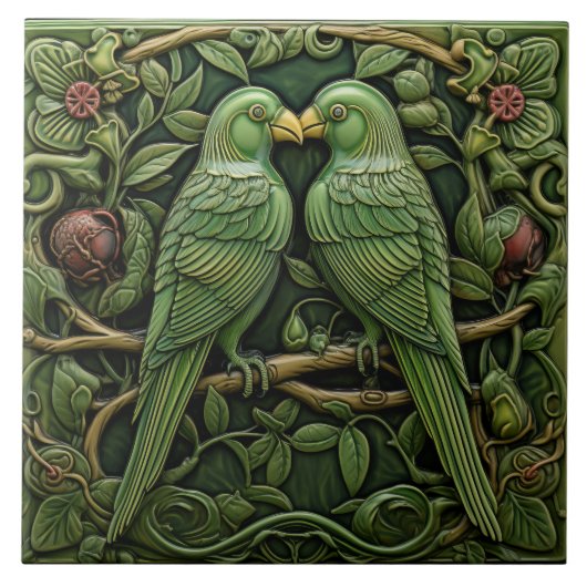 Art Nouveau Groene Vogels Antiek Geïnspireerde Nat Tegeltje (Voorkant)