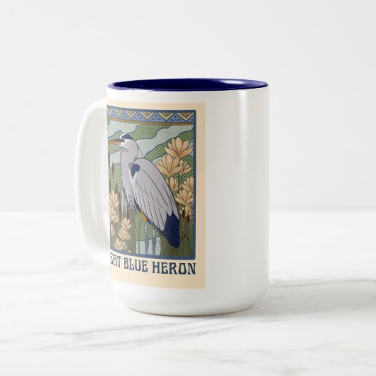 Art Nouveau Grote Blauwe Heron Mok (Voorkant links)