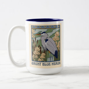Art Nouveau Grote Blauwe Heron Mok