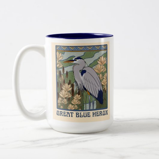 Art Nouveau Grote Blauwe Heron Mok (Links)