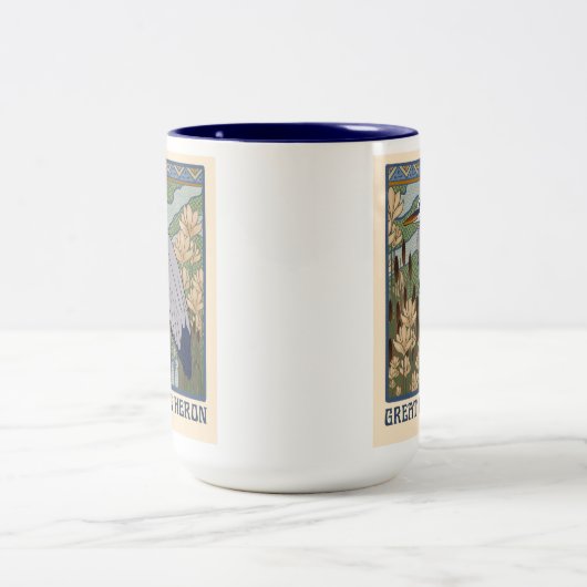 Art Nouveau Grote Blauwe Heron Mok (Center)