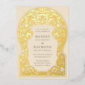 Art Nouveau Hand getrokken bloesems Initialen brui Folie Uitnodiging (Voorkant)