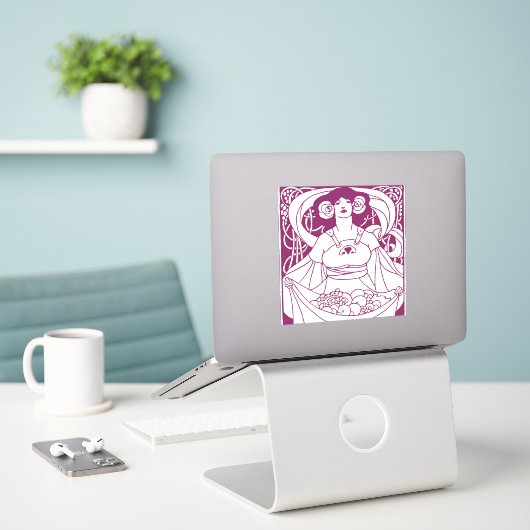 Art Nouveau Harvest Lady Sticker (Laptop op bureau)