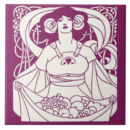 Art Nouveau Harvest Lady Tegeltje (Voorkant)