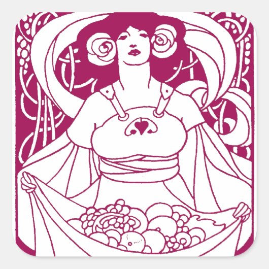 Art Nouveau Harvest Lady Vierkante Sticker (Voorkant)