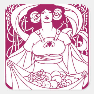 Art Nouveau Harvest Lady Vierkante Sticker