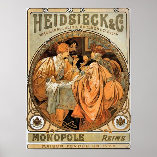  Art Nouveau Heidsieck en Co. 1901 Mucha Poster (Voorkant)