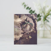 Art Nouveau Heks Onder Boom Een Kat Kikker bezem Briefkaart (Staand voorkant)