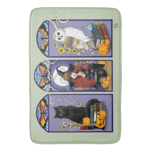 Art Nouveau Heks Uil Kat Halloween Badmat (Voorkant Verticaal)