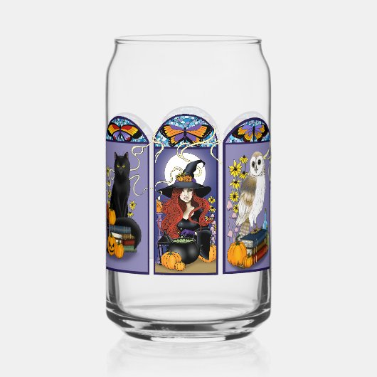 Art Nouveau Heks Uil Kat Halloween Blikvorm Glas (Achterkant)