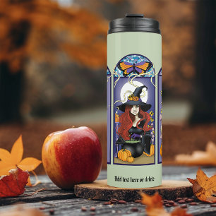Art Nouveau Heks Uil Kat Halloween Thermosbeker