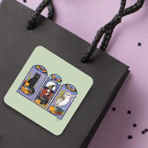 Art Nouveau Heks Uil Kat Halloween Vierkante Sticker