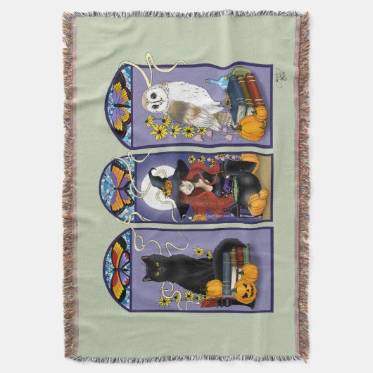 Art Nouveau Heks Uil Kat Pompoen Deken (Voorkant Verticaal)