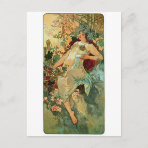 Art Nouveau ~ herfst door Alphonse Mucha Briefkaart
