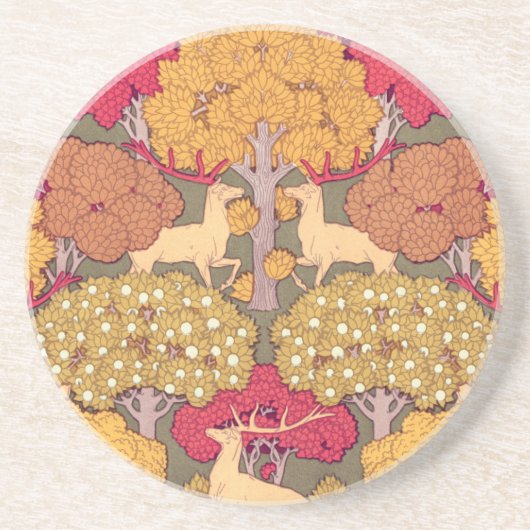 Art nouveau herfst esdoorn hert herfst Verneuil Zandsteen Onderzetter (Voorkant)