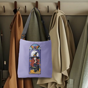 Art Nouveau Herfst Heks Pompoenen Paarse Maan Crossbody Tas