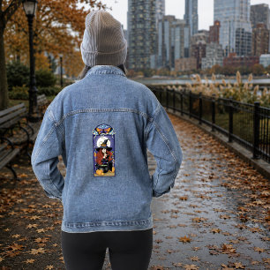 Art Nouveau Herfst Heks Pompoenen Paarse Maan Denim Jacket