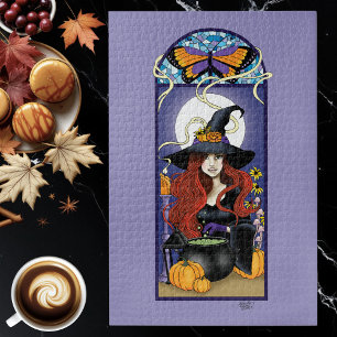 Art Nouveau Herfst Heks Pompoenen Paarse Maan Legpuzzel