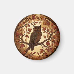 Art Nouveau Herfst Uil Bos Magneet