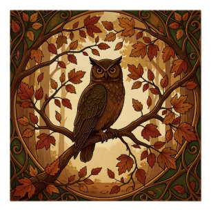 Art Nouveau Herfst Uil Bos Perfect Poster