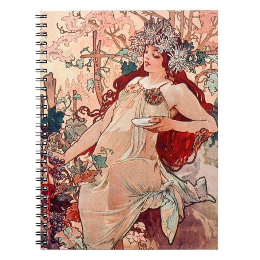  Art Nouveau Herfst van Alfons Mucha Notitieboek (Voorkant)