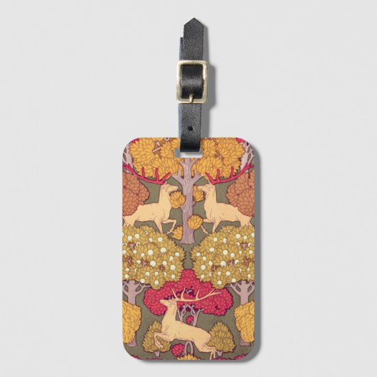 Art nouveau herfstbomen en herten herfst Verneuil Bagagelabel (Voorkant (verticaal))