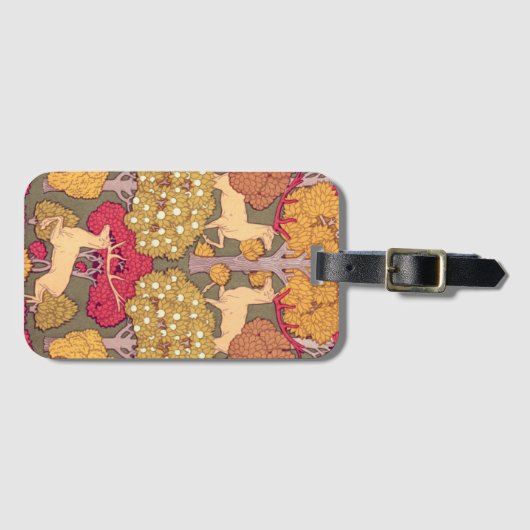 Art nouveau herfstbomen en herten herfst Verneuil Bagagelabel (Voorkant (horizontaal))