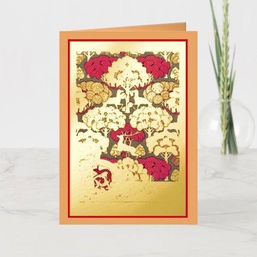 Art nouveau herfstbomen en herten herfst Verneuil Folie Wenskaart (Voorkant)