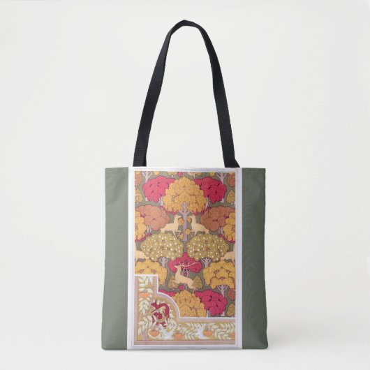 Art nouveau herfstbomen herten sinaasappel groen tote bag (Voorkant)