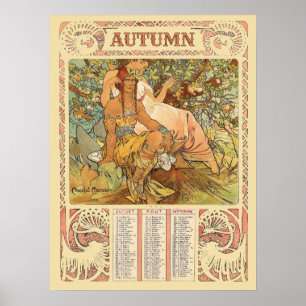 Art Nouveau herfstkalender uit het Victoriaanse ti Poster