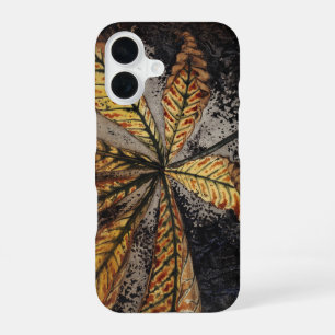 Art Nouveau herfstkastanjeblad vintage print iPhone 16 Hoesje