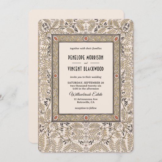 Art Nouveau Herfstkleuren Uitnodiging voor een bru (Voorkant / Achterkant)