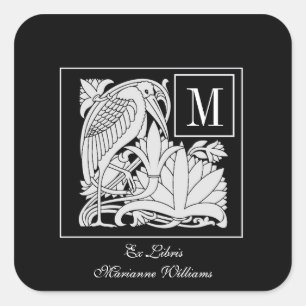 Art Nouveau Heron Monogram Boekplaat Sticker