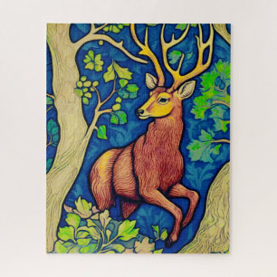 Art Nouveau-hert in een fantasiebos Legpuzzel