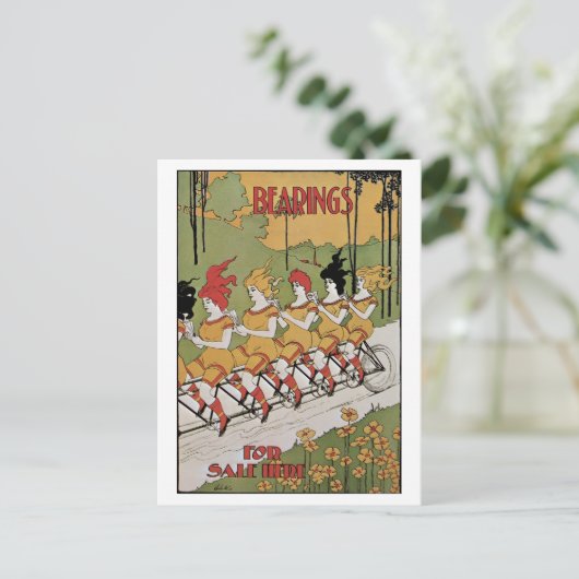  Art Nouveau-Hoesje, met een Tandem-fiets Briefkaart (Staand voorkant)