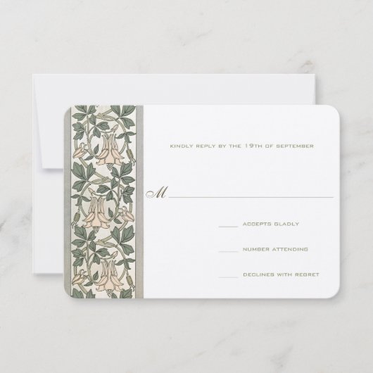 Art Nouveau Honey Suckle Wedding RSVP Kaartje (Voorkant)