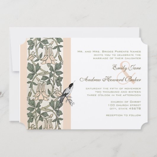 Art Nouveau HoneySuckle Hummingbird Wedding Kaart (Voorkant)