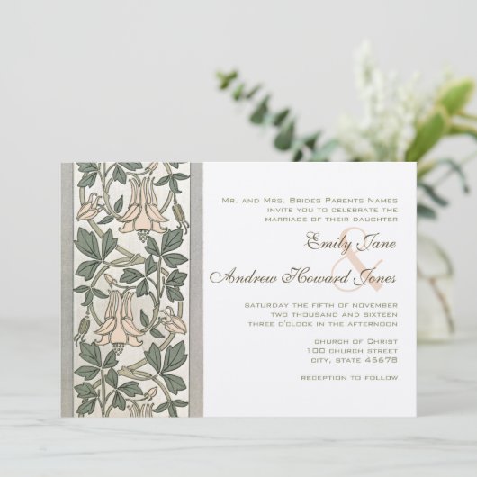 Art Nouveau HoneySuckle Pink Wedding Invitation Kaart (Staand voorkant)