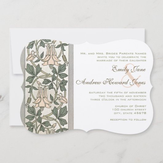 Art Nouveau HoneySuckle Pink Wedding Invitation Kaart (Voorkant)