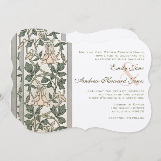 Art Nouveau HoneySuckle Pink Wedding Invitation Kaart (Voorkant / Achterkant)
