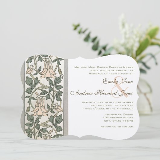 Art Nouveau HoneySuckle Pink Wedding Invitation Kaart (Staand voorkant)