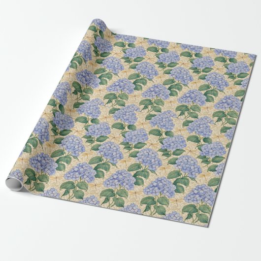 Art Nouveau Hortensia Patroon met Libellen Cadeaupapier (Uitgerold)