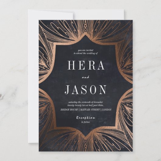 Art Nouveau houtskool en Bronzen Uitnodiging (Voorkant)